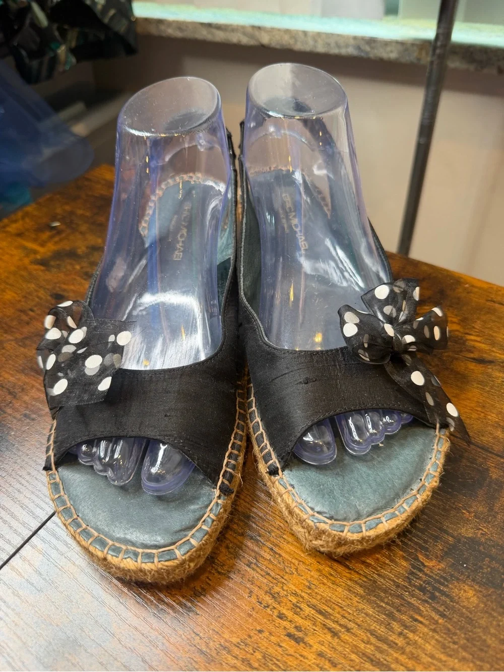 Eric Michael Black Espadrille Wedges with Polka Dot Bow Size 39/US8